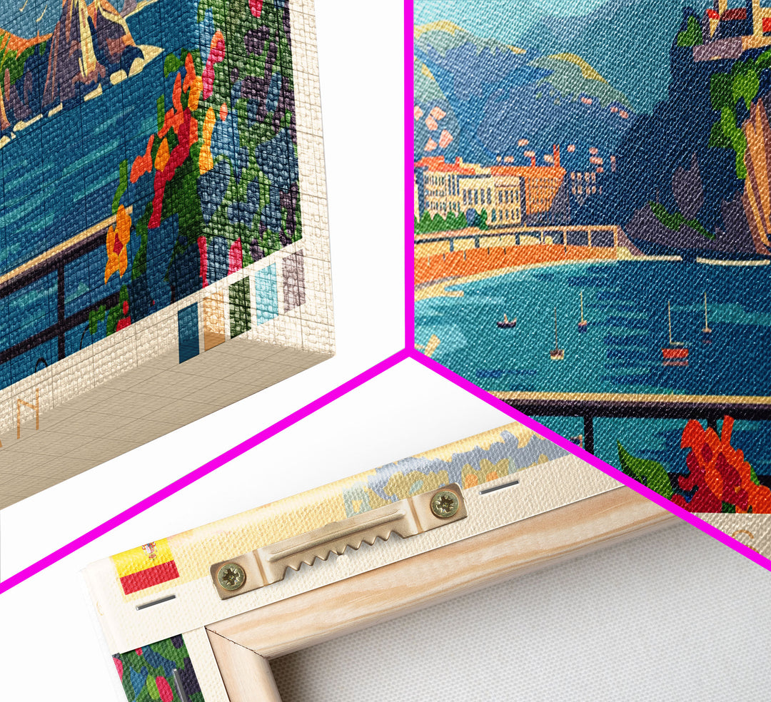 San Sebastian Spain Panoramic Travel Poster, Framed Canvas Print or Metal Wall Art, Travel Art, Home Decor, Panoramic Painting, Midcentury Art