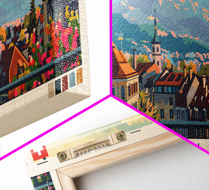 St. Gallen Switzerland Panoramic Travel Poster, Framed Canvas Print or Metal Wall Art, Travel Art, Home Decor, Panoramic Painting, Midcentury Art