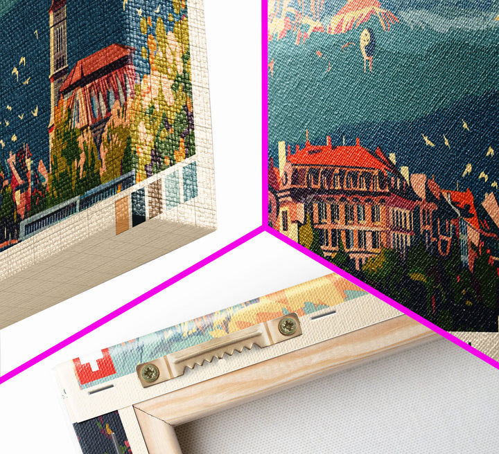 Thun Switzerland Panoramic Travel Poster, Framed Canvas Print or Metal Wall Art, Travel Art, Home Decor, Panoramic Painting, Midcentury Art