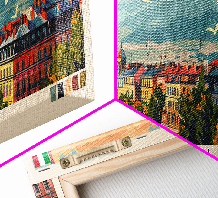 Turin Italy Panoramic Travel Poster, Framed Canvas Print or Metal Wall Art, Travel Art, Home Decor, Panoramic Painting, Midcentury Art