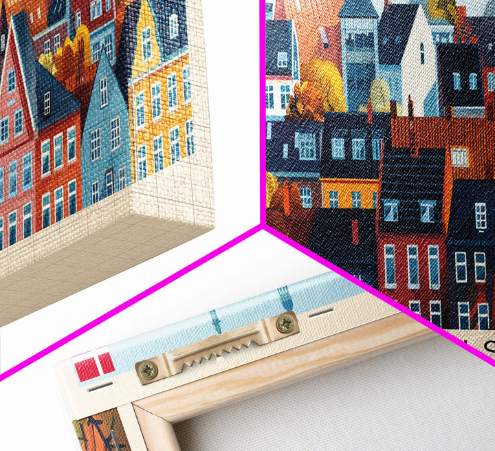 Aarhus Denmark  Panoramic Travel Poster, Framed Canvas Print or Metal Wall Art, Travel Art, Home Decor, Panoramic Painting, Midcentury Art