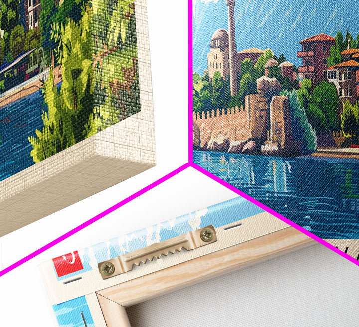 Antalya Turkey Panoramic Travel Poster, Framed Canvas Print or Metal Wall Art, Travel Art, Home Decor, Panoramic Painting, Midcentury Art