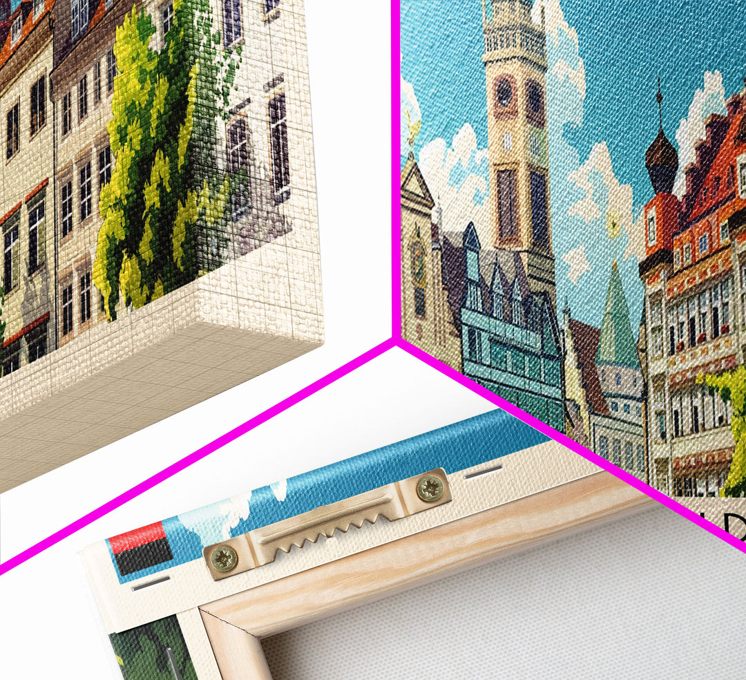 Augsburg Germany Panoramic Travel Poster, Framed Canvas Print or Metal Wall Art, Travel Art, Home Decor, Panoramic Painting, Midcentury Art