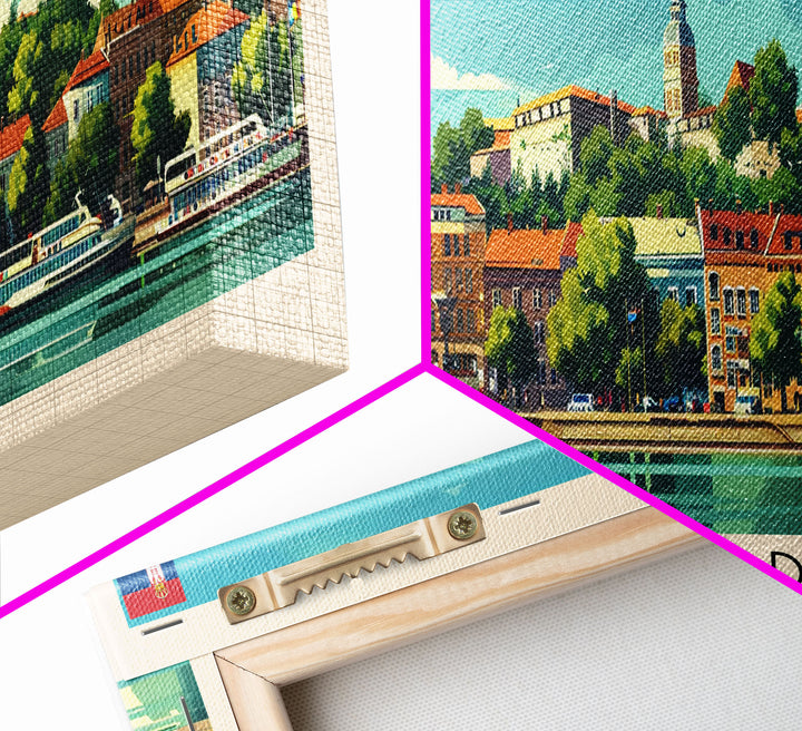 Belgrade Serbia Panoramic Travel Poster, Framed Canvas Print or Metal Wall Art, Travel Art, Home Decor, Panoramic Painting, Midcentury Art