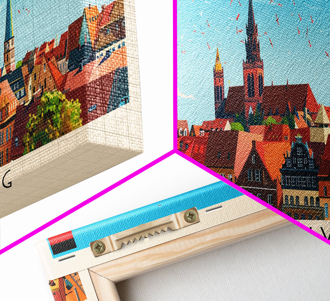 Braunschweig Germany Travel Art, City Art, Framed Canvas Print or Metal Wall Art, Europe Travel Poster, Panoramic Wall Art, Extra Wide Wall Art