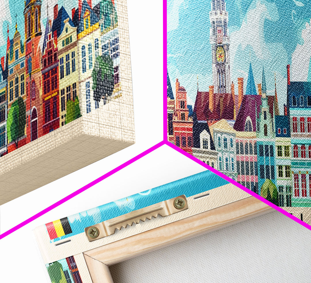 Brussels Belgium Panoramic Travel Poster, Framed Canvas Print or Metal Wall Art, Travel Art, Home Decor, Panoramic Painting, Midcentury Art