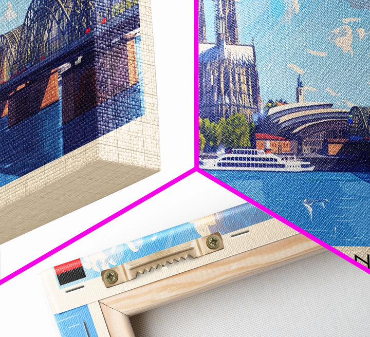 Cologne Germany Panoramic Travel Poster, Framed Canvas Print or Metal Wall Art, Travel Art, Home Decor, Panoramic Painting, Midcentury Art