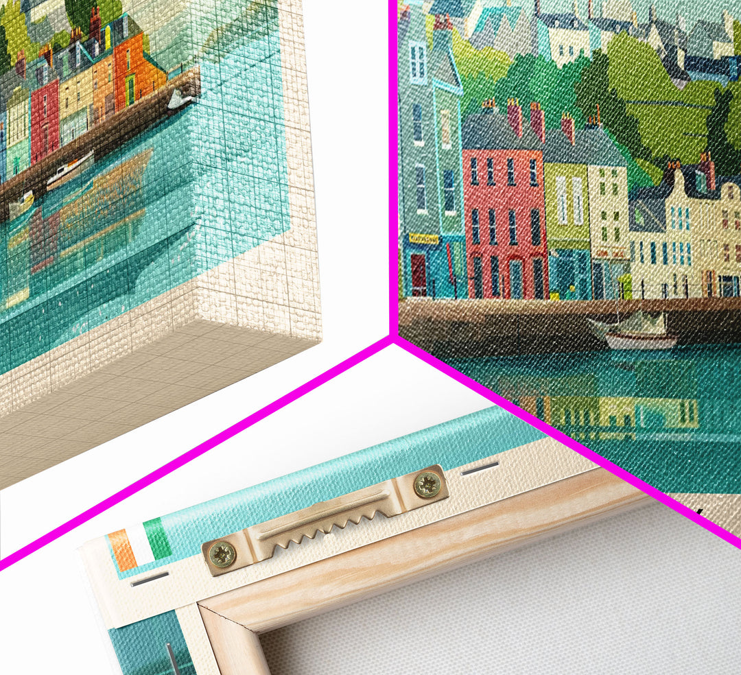 Cork Ireland Panoramic Travel Poster, Framed Canvas Print or Metal Wall Art, Travel Art, Home Decor, Panoramic Painting, Midcentury Art