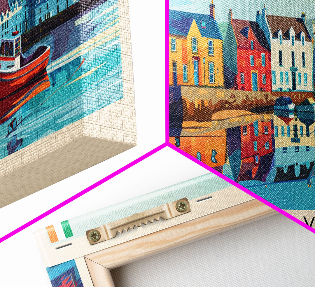 Galway Ireland Panoramic Travel Poster, Framed Canvas Print or Metal Wall Art, Travel Art, Home Decor, Panoramic Painting, Midcentury Art