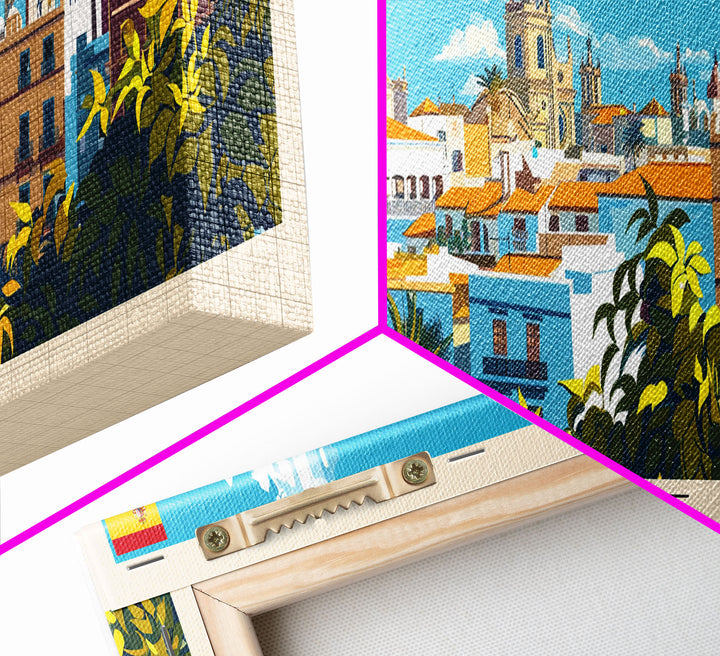 Jerez D eLa Frontera Spain Panoramic Travel Poster, Framed Canvas Print or Metal Wall Art, Travel Art, Home Decor, Panoramic Painting, Midcentury Art