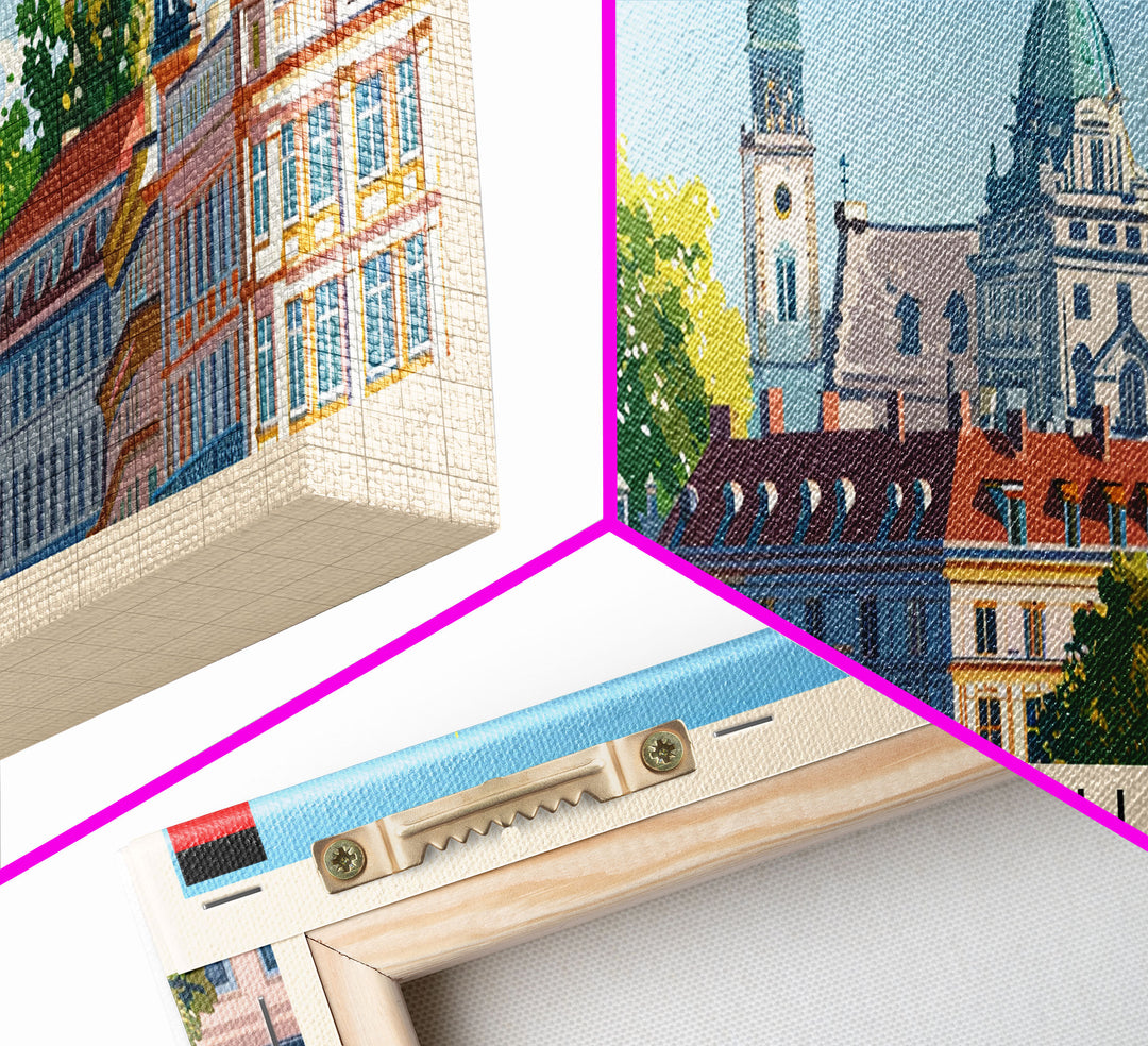 Karlsruhe Germany Panoramic Travel Poster, Framed Canvas Print or Metal Wall Art, Travel Art, Home Decor, Panoramic Painting, Midcentury Art