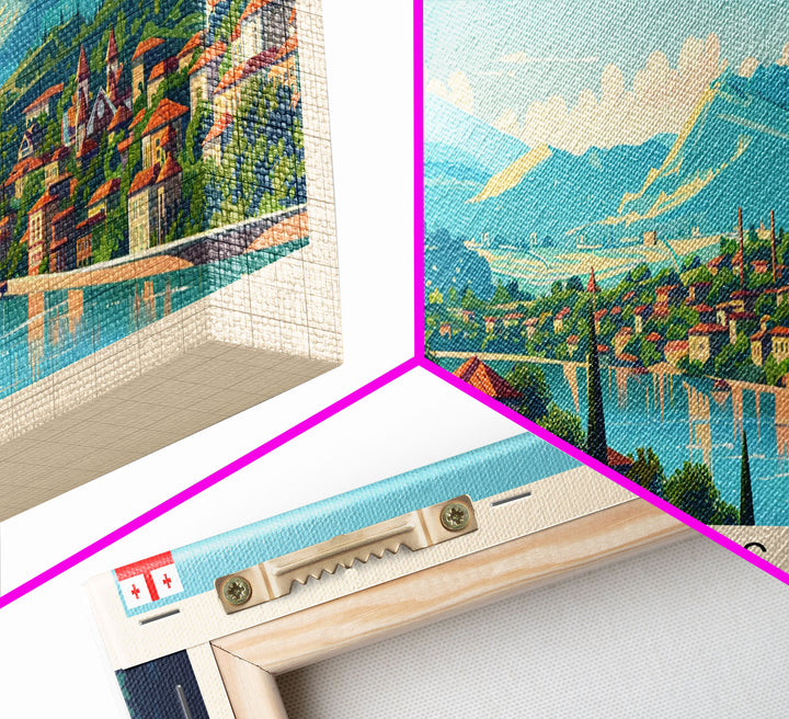 Kutaisi Georgia Panoramic Travel Poster, Framed Canvas Print or Metal Wall Art, Travel Art, Home Decor, Panoramic Painting, Midcentury Art