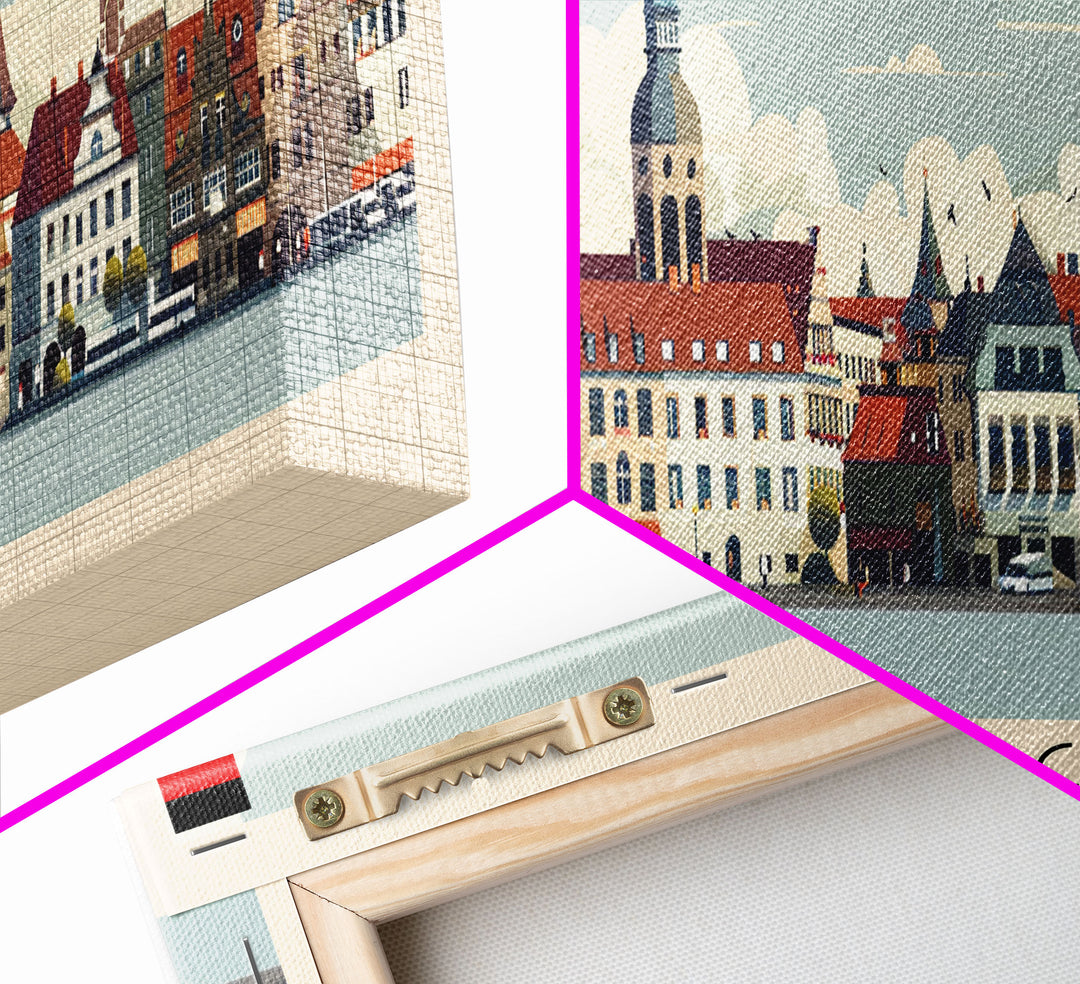 Leipzig Germany Panoramic Travel Poster, Framed Canvas Print or Metal Wall Art, Travel Art, Home Decor, Panoramic Painting, Midcentury Art