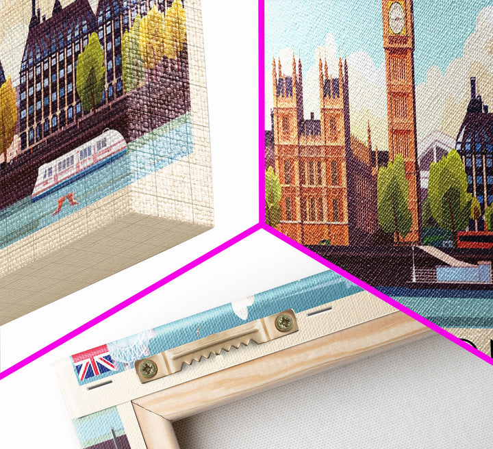 London United Kingdom Panoramic Travel Poster, Framed Canvas Print or Metal Wall Art, Travel Art, Home Decor, Panoramic Painting, Midcentury Art