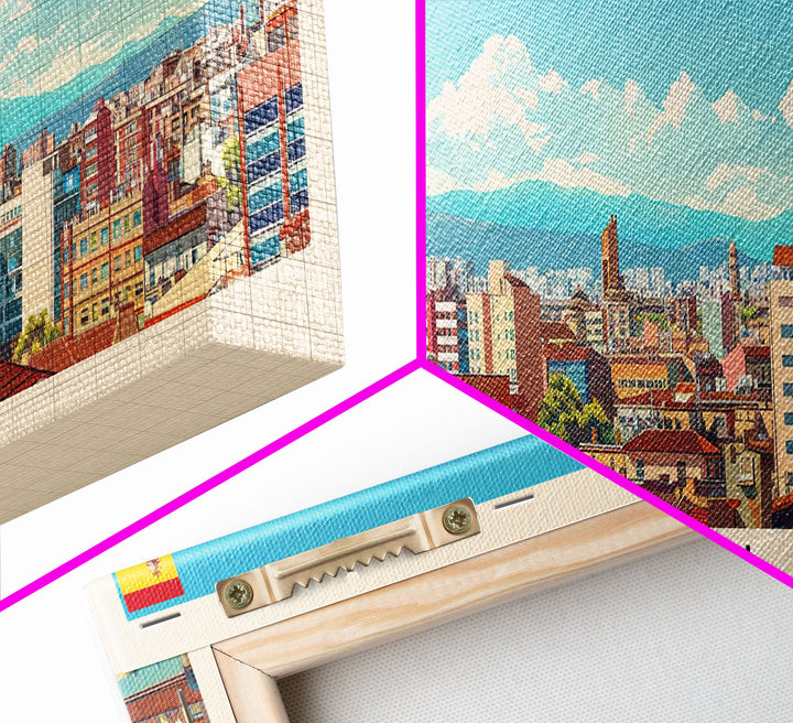 Mostoles Spain Panoramic Travel Poster, Framed Canvas Print or Metal Wall Art, Travel Art, Home Decor, Panoramic Painting, Midcentury Art