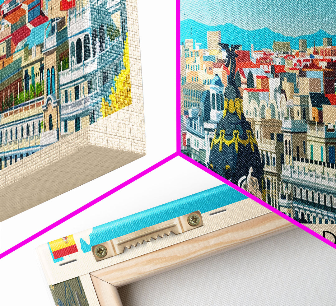 Madrid Spain Panoramic Travel Poster, Framed Canvas Print or Metal Wall Art, Travel Art, Home Decor, Panoramic Painting, Midcentury Art