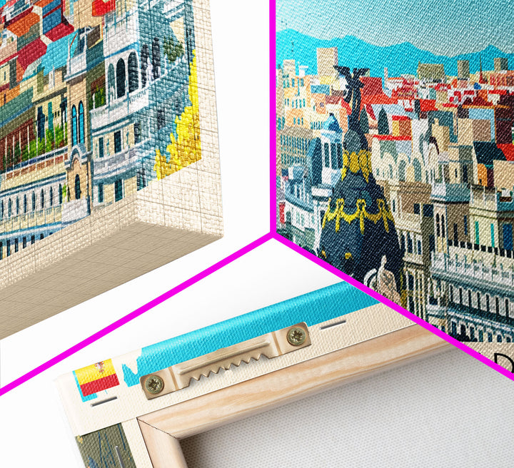 Madrid Spain Panoramic Travel Poster, Framed Canvas Print or Metal Wall Art, Travel Art, Home Decor, Panoramic Painting, Midcentury Art