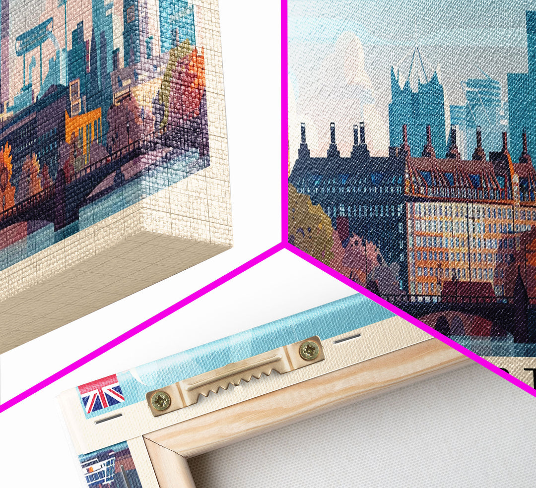 Manchester United Kingdom Panoramic Travel Poster, Framed Canvas Print or Metal Wall Art, Travel Art, Home Decor, Panoramic Painting, Midcentury Art