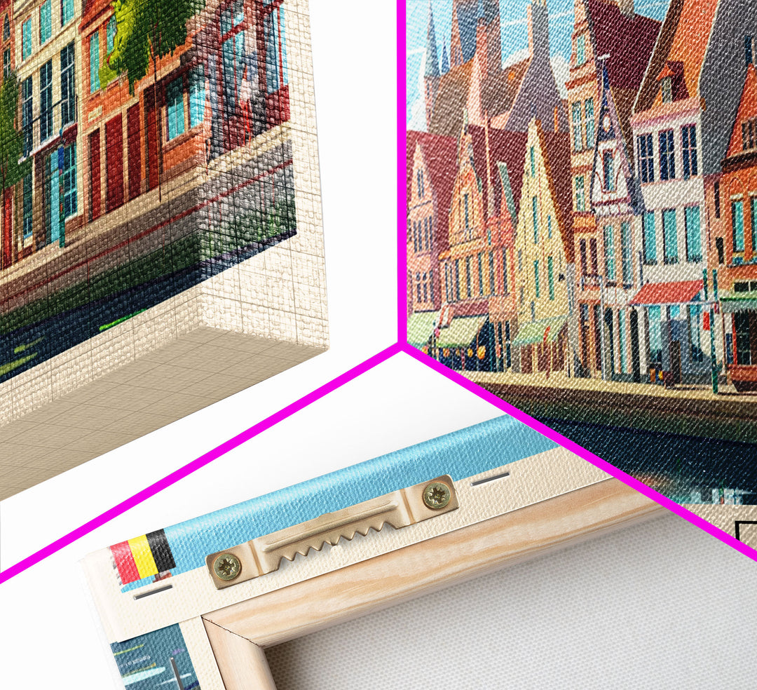 Mechelen Belgium Panoramic Travel Poster, Framed Canvas Print or Metal Wall Art, Travel Art, Home Decor, Panoramic Painting, Midcentury Art