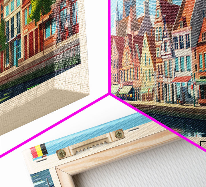 Mechelen Belgium Panoramic Travel Poster, Framed Canvas Print or Metal Wall Art, Travel Art, Home Decor, Panoramic Painting, Midcentury Art