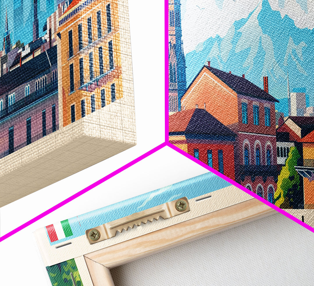 Milan Italy Panoramic Travel Poster, Framed Canvas Print or Metal Wall Art, Travel Art, Home Decor, Panoramic Painting, Midcentury Art