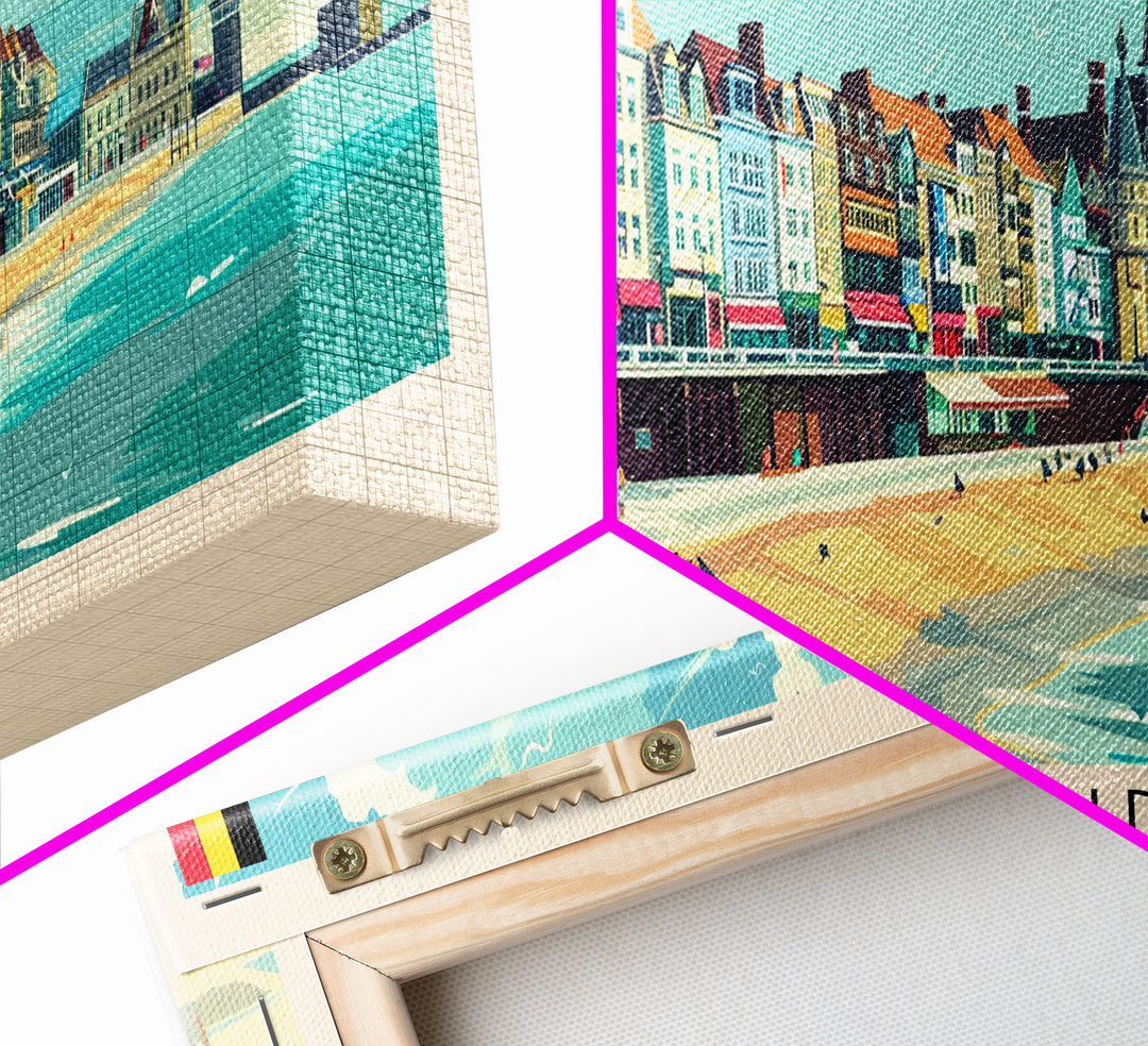 Ostend Belgium Panoramic Travel Poster, Framed Canvas Print or Metal Wall Art, Travel Art, Home Decor, Panoramic Painting, Midcentury Art