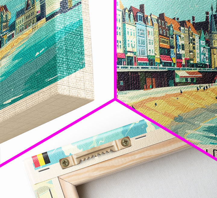 Ostend Belgium Panoramic Travel Poster, Framed Canvas Print or Metal Wall Art, Travel Art, Home Decor, Panoramic Painting, Midcentury Art