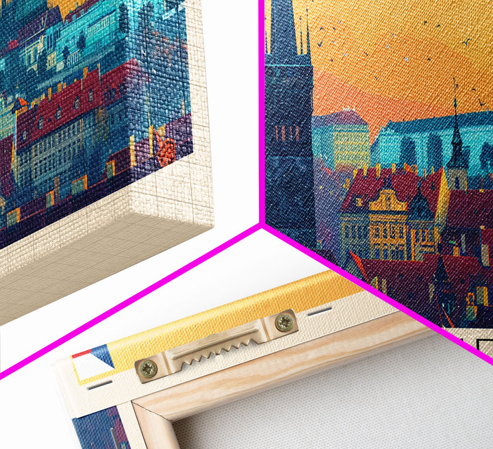 Prague Czech Republic Travel Art, City Art, Framed Canvas Print or Metal Wall Art, Europe Travel Poster, Panoramic Wall Art, Extra Wide Wall Art
