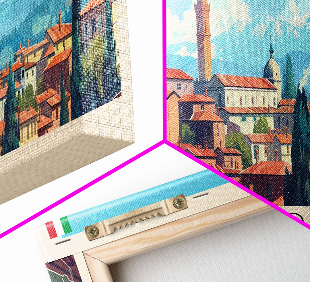 Prato Italy Panoramic Travel Poster, Framed Canvas Print or Metal Wall Art, Travel Art, Home Decor, Panoramic Painting, Midcentury Art