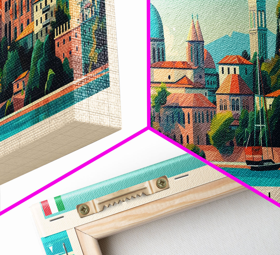 Ravenna Italy Panoramic Travel Poster, Framed Canvas Print or Metal Wall Art, Travel Art, Home Decor, Panoramic Painting, Midcentury Art