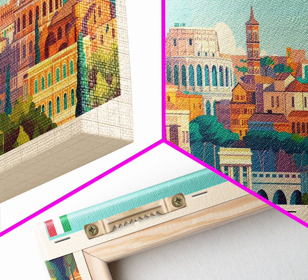 Rome Italy Travel Print Wall Art, Panoramic City Art, Travel Art, Wall Decor, Vacation Gift, Framed Canvas Print Or Metal Art