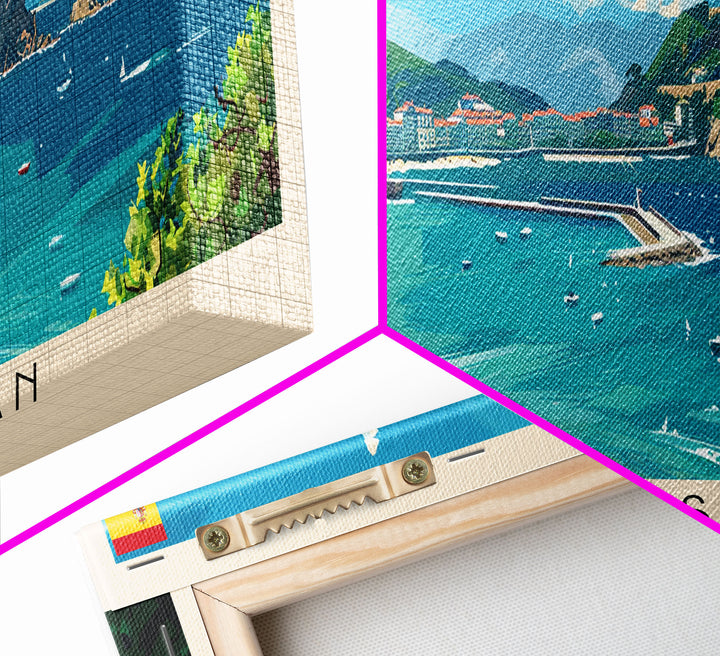 San Sebastian Spain Panoramic Travel Poster, Framed Canvas Print or Metal Wall Art, Travel Art, Home Decor, Panoramic Painting, Midcentury Art