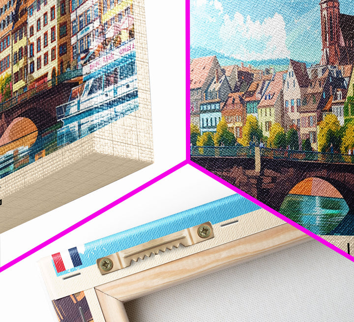Strasbourg France Panoramic Travel Poster, Framed Canvas Print or Metal Wall Art, Travel Art, Home Decor, Panoramic Painting, Midcentury Art