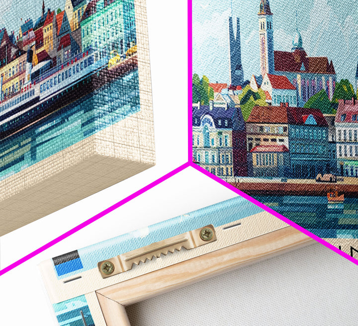 Tallinn Estonia Panoramic Travel Poster, Framed Canvas Print or Metal Wall Art, Travel Art, Home Decor, Panoramic Painting, Midcentury Art