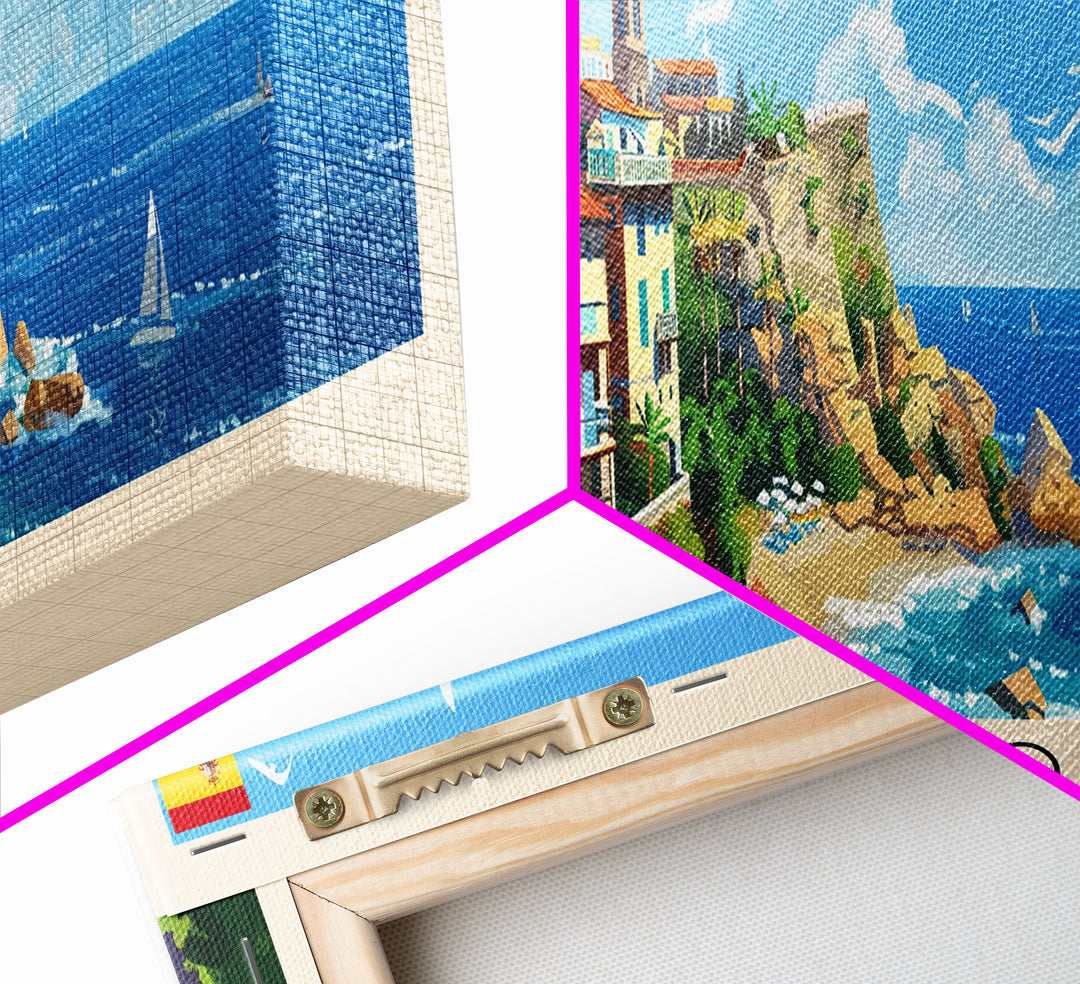 Tarragona Spain Panoramic Travel Poster, Framed Canvas Print or Metal Wall Art, Travel Art, Home Decor, Panoramic Painting, Midcentury Art