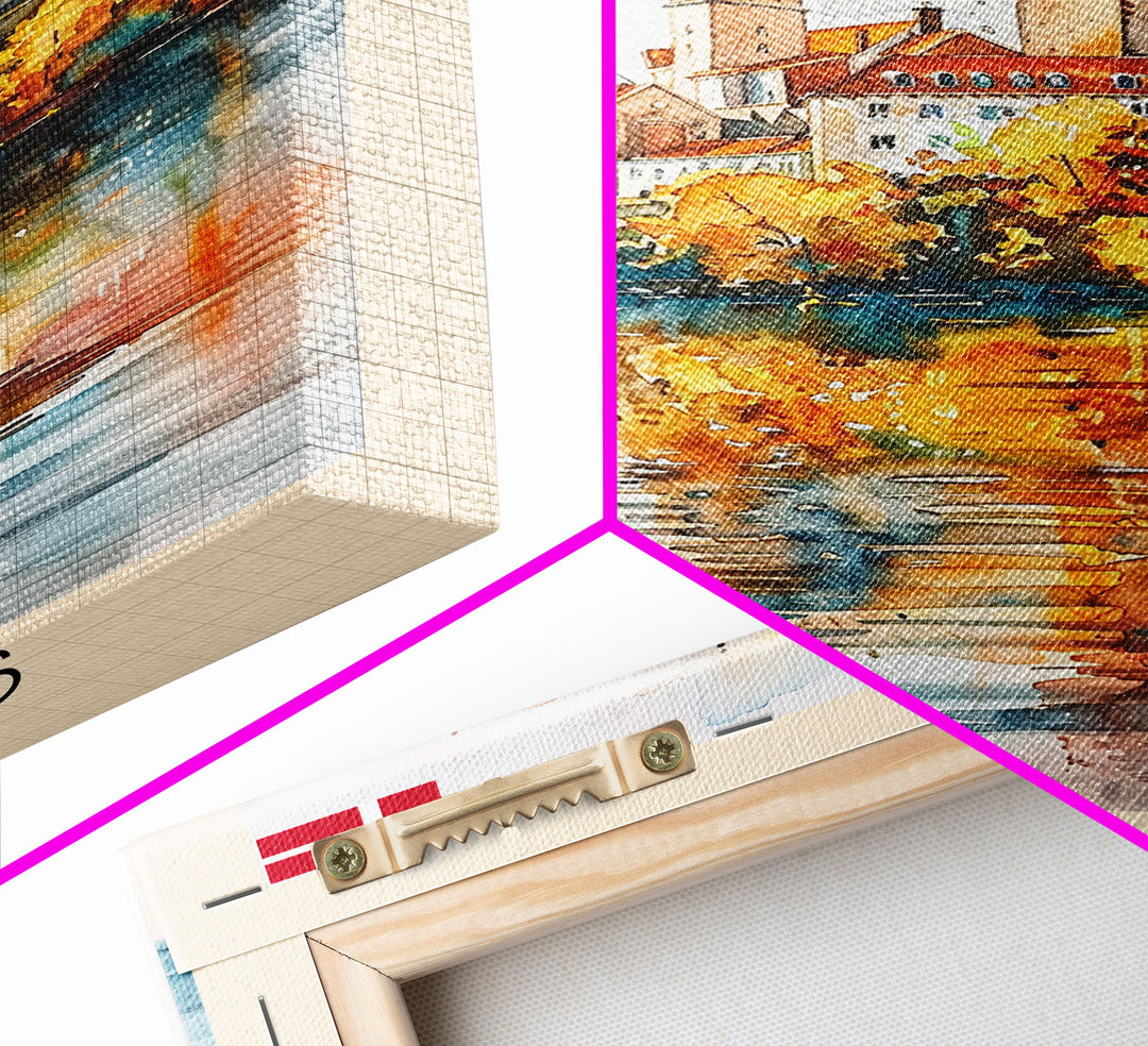 Serene Šabac Serbia Riverside View, Framed Canvas Print, Bedroom Wall Art, Farmhouse Style, Perfect Home Decor