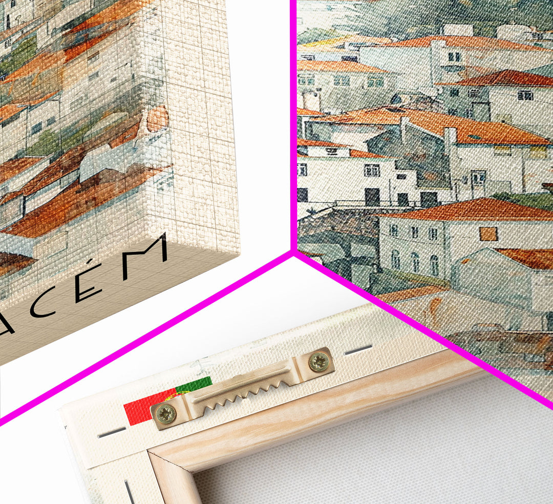 Agualva-Cacém in Portugal Watercolor Travel Poster Art, Framed Canvas Print, Perfect Wall Art for Living Room or Bedroom Decor