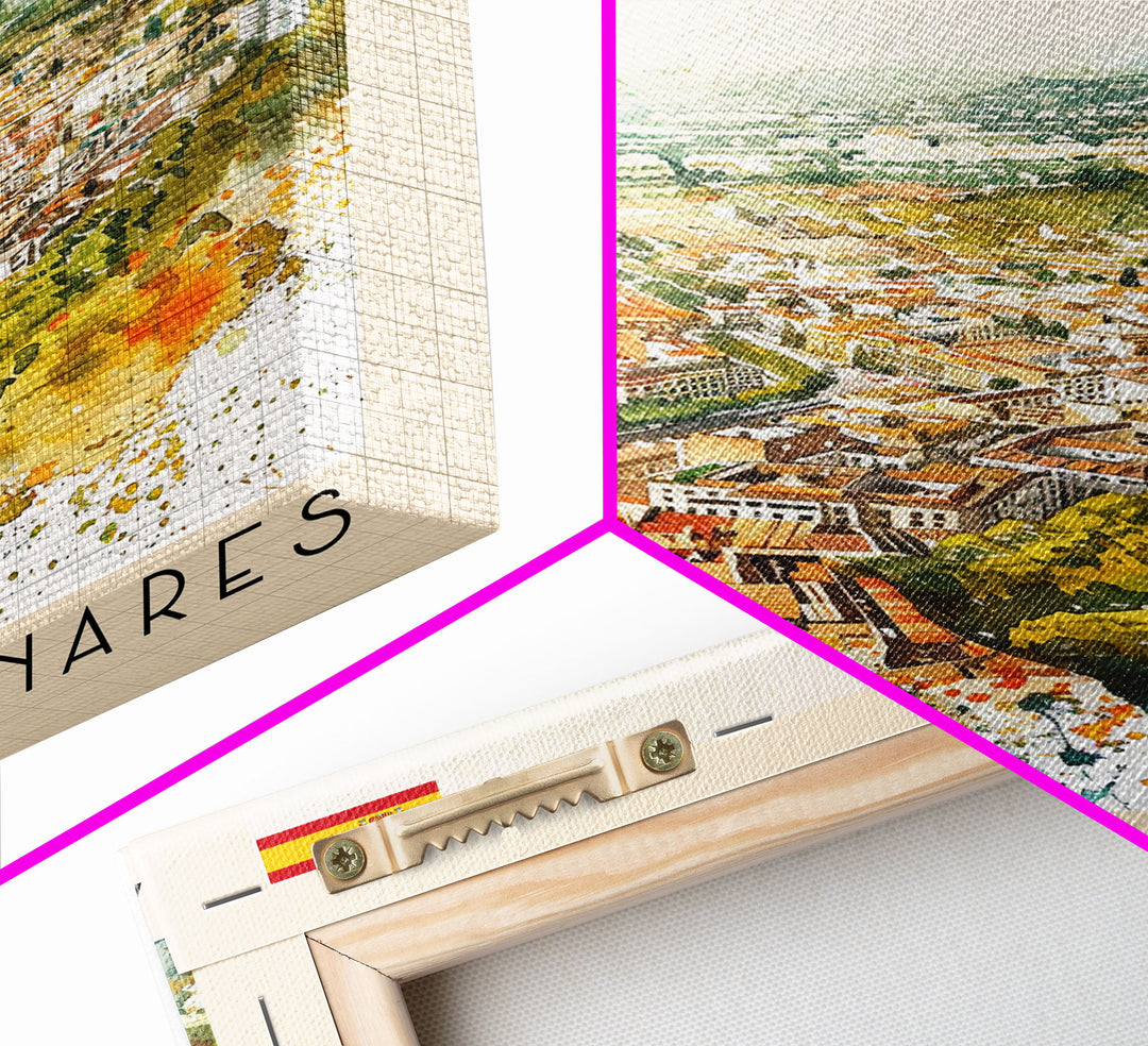 Alcalį de Henares Spain Aerial View Travel Poster Art, Framed Canvas Print, Stunning Wall Art for Living Room and Bedroom Decor