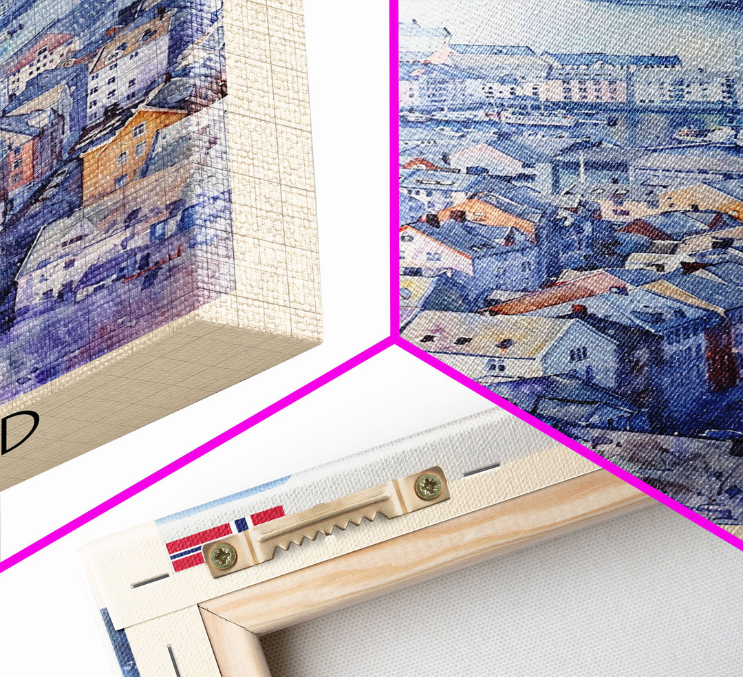 Ålesund Norway Coastal Town Travel Poster Art, Framed Canvas Print, Scenic Wall Art for Living Room, Bedroom Decor, Home Decoration