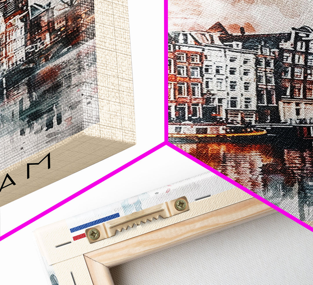 Stunning Amsterdam Cityscape, Framed Canvas Print, Perfect for Living Room Art, Travel Poster, Boho Home Decor, Watercolor Art