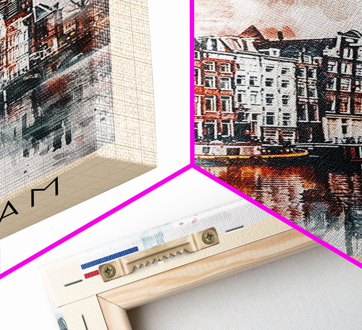 Stunning Amsterdam Cityscape, Framed Canvas Print, Perfect for Living Room Art, Travel Poster, Boho Home Decor, Watercolor Art