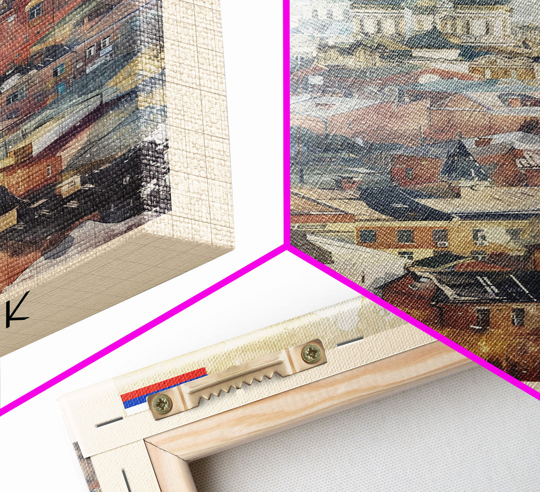 Beautiful Angarsk Skyline, Framed Canvas Print, Unique Travel Poster Art, Living Room Wall Decor, Minimalist Style, Watercolor Painting