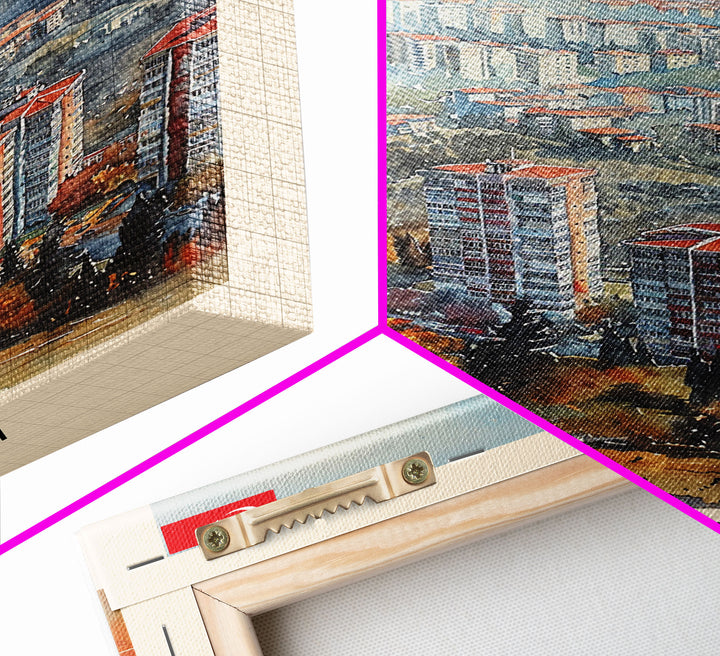 Modern Ankara Cityscape, Framed Canvas Print, Perfect for Living Room Art, Travel Poster, Minimalist Home Decor, Watercolor Art