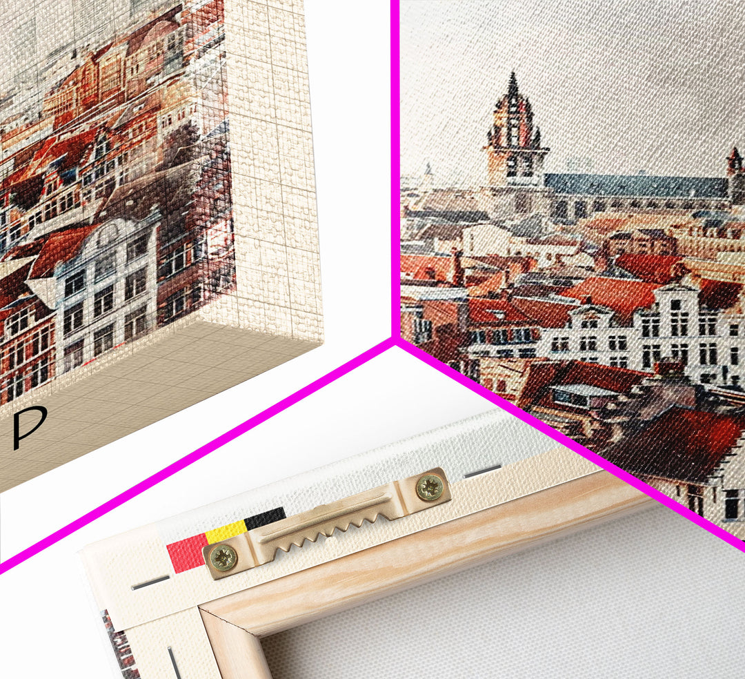 Charming Antwerp Cityscape, Framed Canvas Print, Perfect for Living Room Art, Travel Poster, Minimalist Home Decor, Watercolor Art