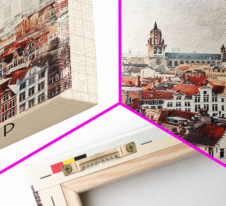 Charming Antwerp Cityscape, Framed Canvas Print, Perfect for Living Room Art, Travel Poster, Minimalist Home Decor, Watercolor Art