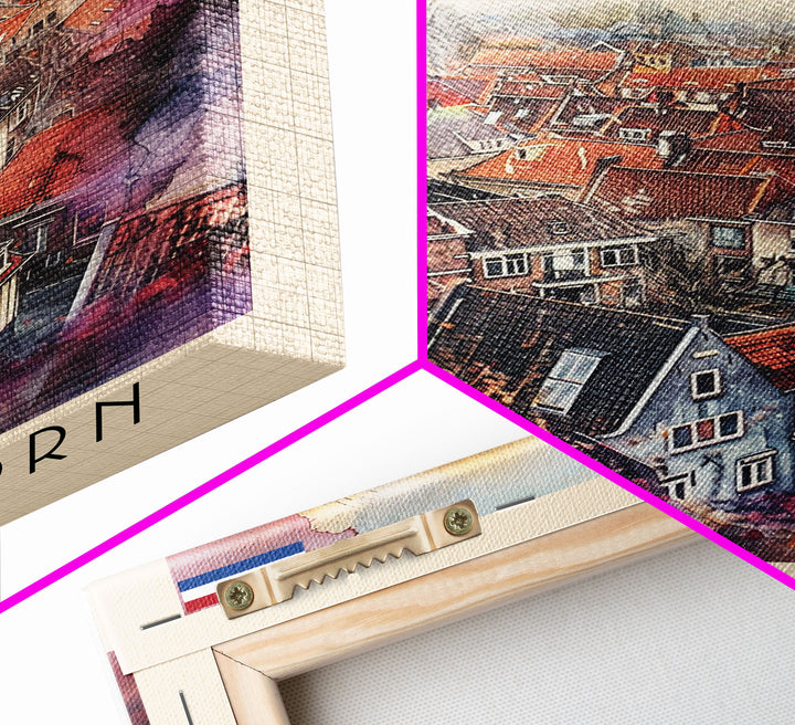 Scenic Apeldoorn Rooftops, Framed Canvas Print, Perfect for Living Room Art, Travel Poster, Boho Wall Decor, Watercolor Painting