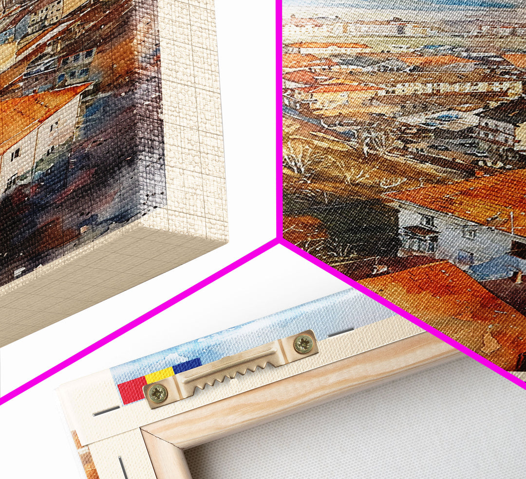 Serene Arad Cityscape, Framed Canvas Print, Ideal for Bedroom Art, Travel Poster, Rustic Home Decoration, Watercolor Art