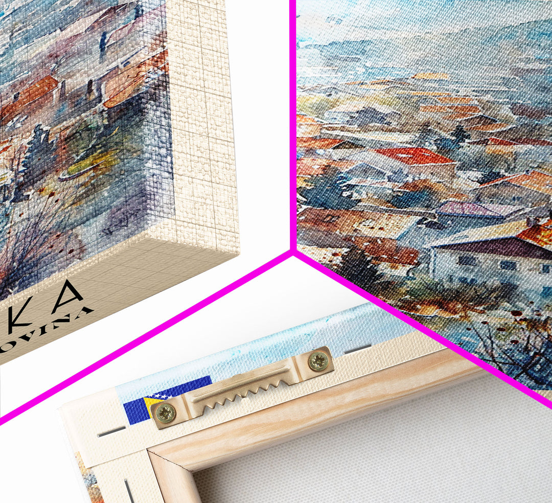 Banja Luka Bosnia Travel Poster Framed Canvas Print, Wall Art, Home Decor, Travel Print, Watercolor Painting, Scenic View, Original Art