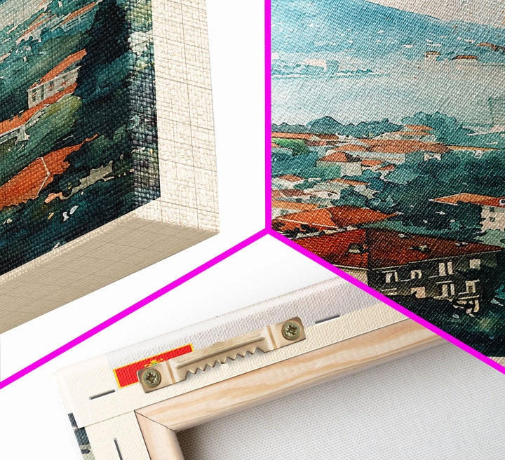 Bar Montenegro Travel Poster Framed Canvas Print, Wall Art, Living Room Art, Watercolor Painting, Original Art, Vacation Gift