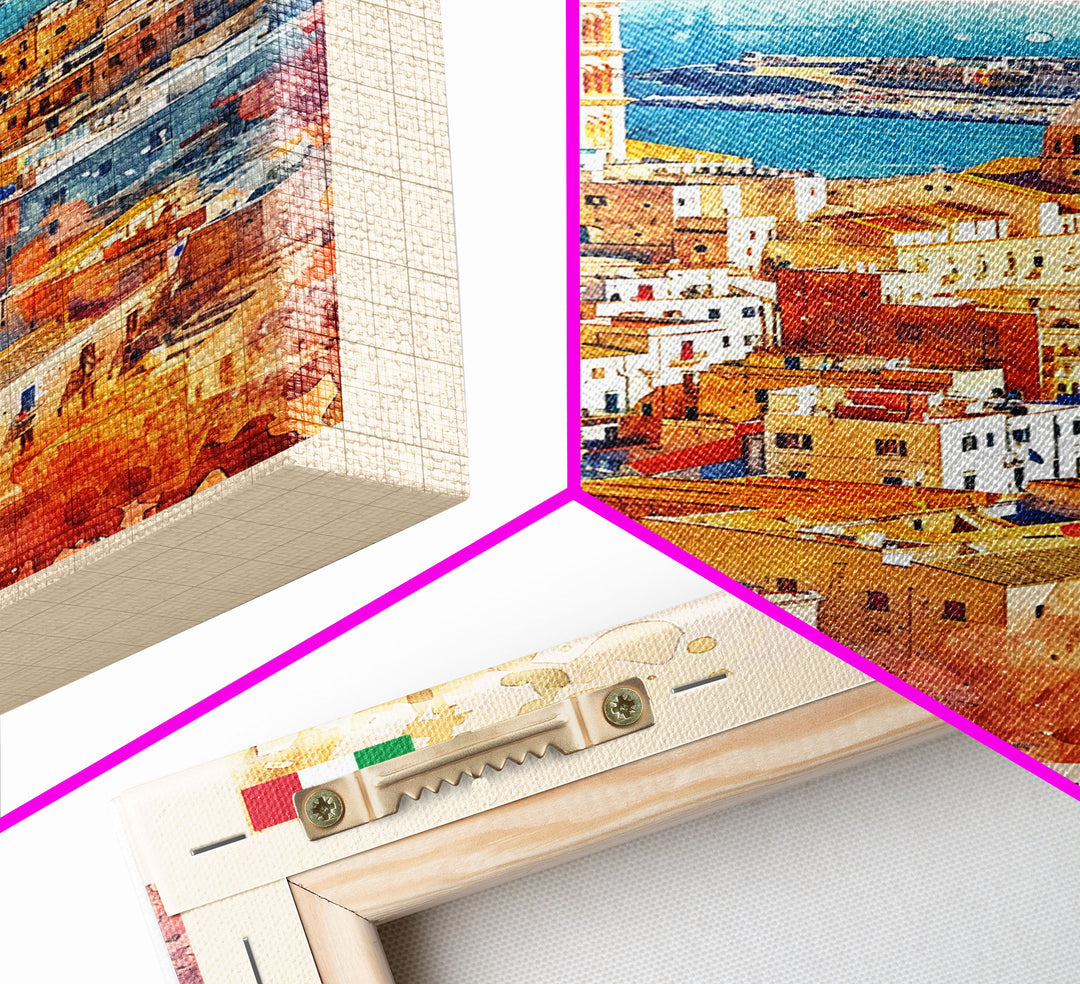 Bari Italy Travel Poster Framed Canvas Print, Wall Art, Home Decor, Watercolor Painting, Vacation Gift, Minimalist Art